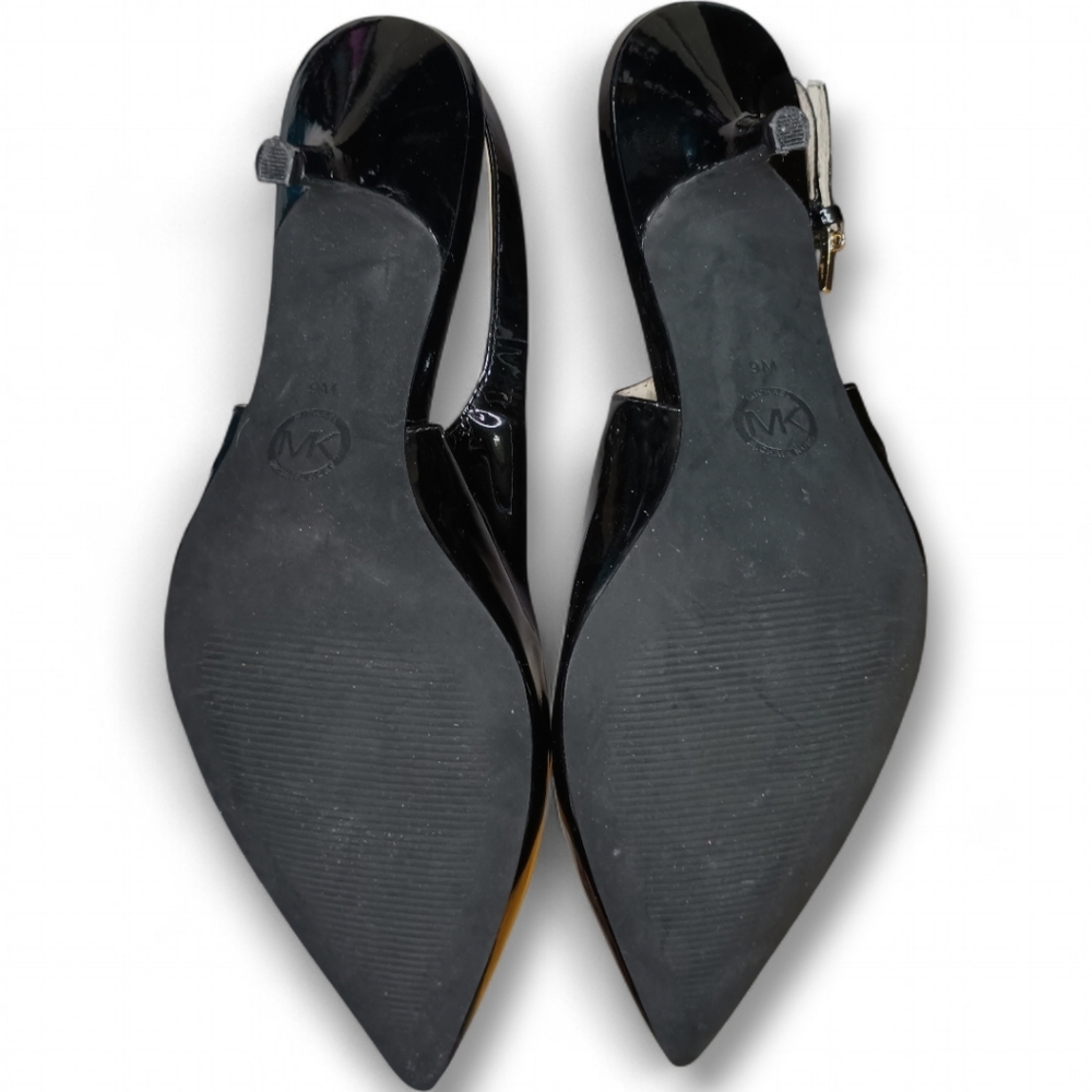 Michael Kors | Kelsey Kitten Slingback | Blk Patent Leather Gold Hardware | Sz 9 - Picture 14 of 14